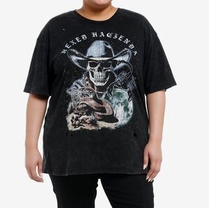 A Cosmic Aura Skull Cowboy Destructed Mineral Wash Girls Oversized  Plus Size 3